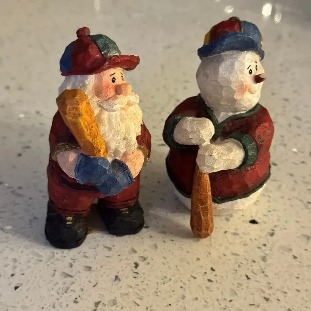 Y2K Vintage Sports Santa Frosty Baseball Christmas Figurines Bat Cap Uniform
